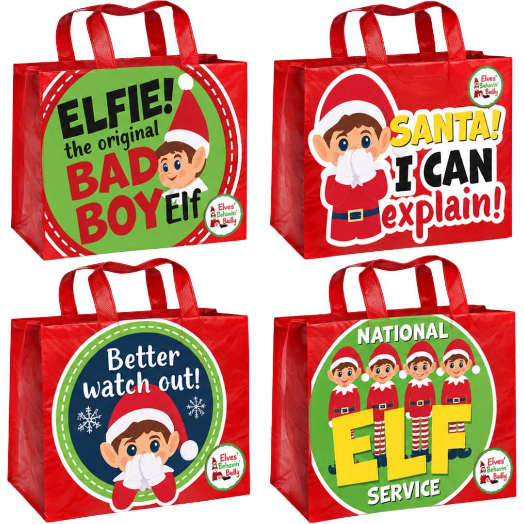 Elves Behavin' Badly Christmas Shopping Bags 4 Assorted (12pk)