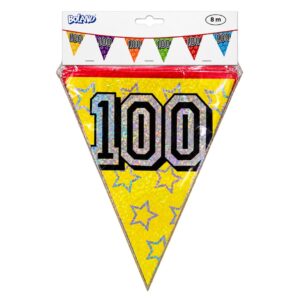 Boland 8m Holographic 100th Birthday Party Bunting Banner Multicolour (12pk)