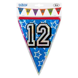 Boland 8m Holographic 12th Birthday Party Bunting Banner Multicolour (12pk)