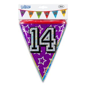 Boland 8m Holographic 14th Birthday Party Bunting Banner Multicolour (12pk)