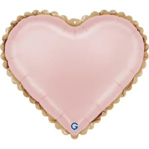 Grabo 18 inch Satin Pastel Pink Gold Lace Heart Foil Balloon
