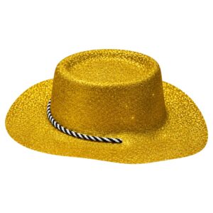 Sparkly Gold Glitter Cowboy Hat With Chin Strap (6pk)