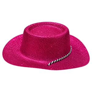 Sparkly Hot Pink Glitter Cowboy Hat With Chin Strap (6pk)