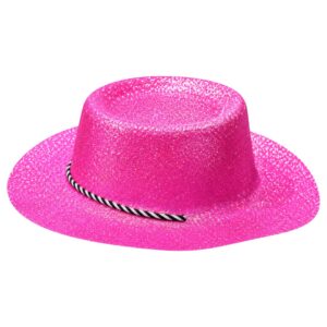 Sparkly Light Pink Glitter Cowboy Hat With Chin Strap (6pk)