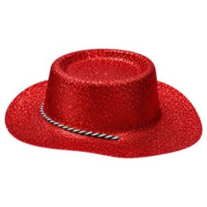 Sparkly Red Glitter Cowboy Hat With Chin Strap (6pk)