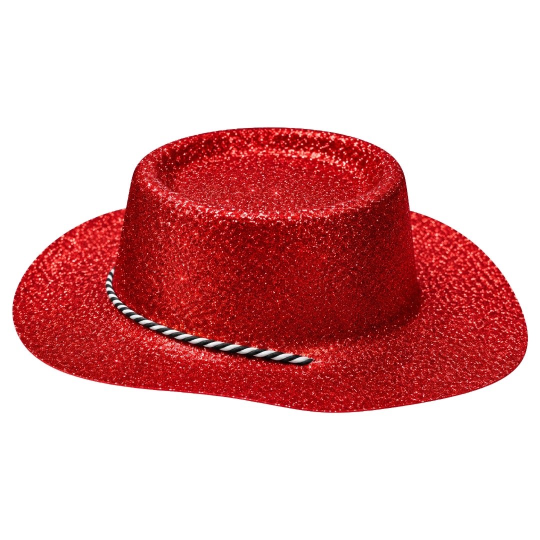 Sparkly Red Glitter Cowboy Hat With Chin Strap (6pk)