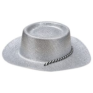 Sparkly Silver Glitter Cowboy Hat With Chin Strap (6pk)