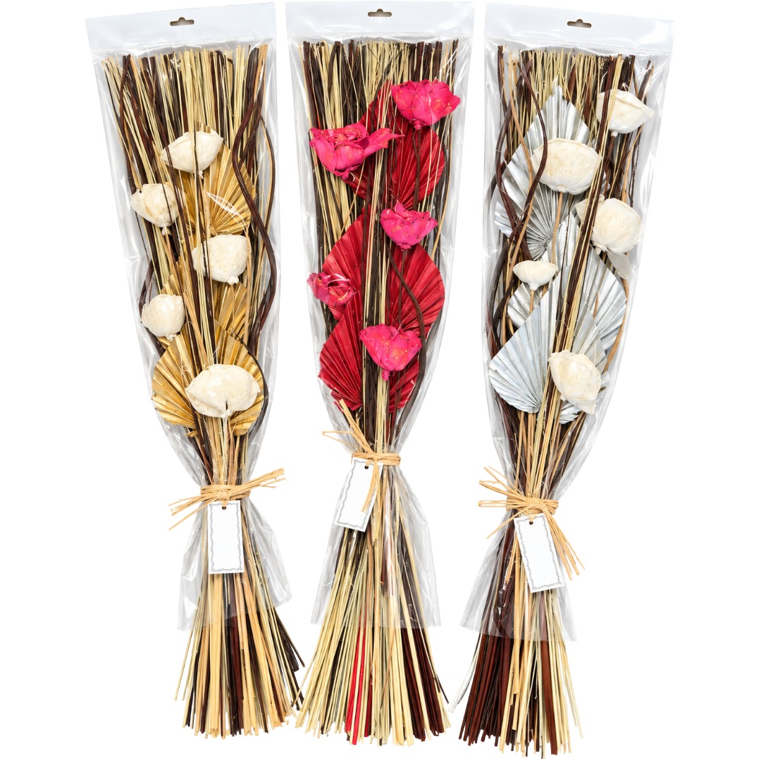 60cm Artificial Dried Flower Bouquet with Palm Leaves & Natural Stems (10pk)