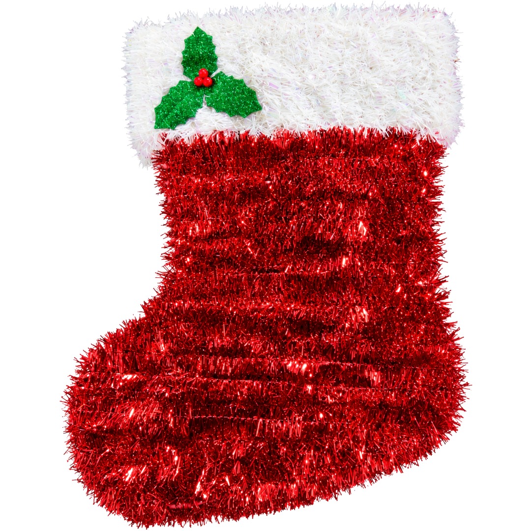 60cm Red & White Tinsel Stocking Christmas Decoration (24pk)