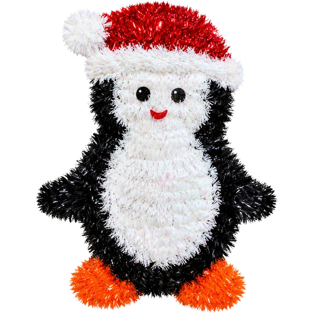 60cm Red White & Black Tinsel Penguin Christmas Decoration (24pk)