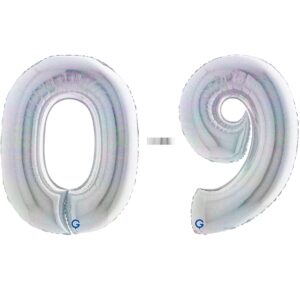 Grabo 40 inch Holo Glitter Silver Foil Number Balloons