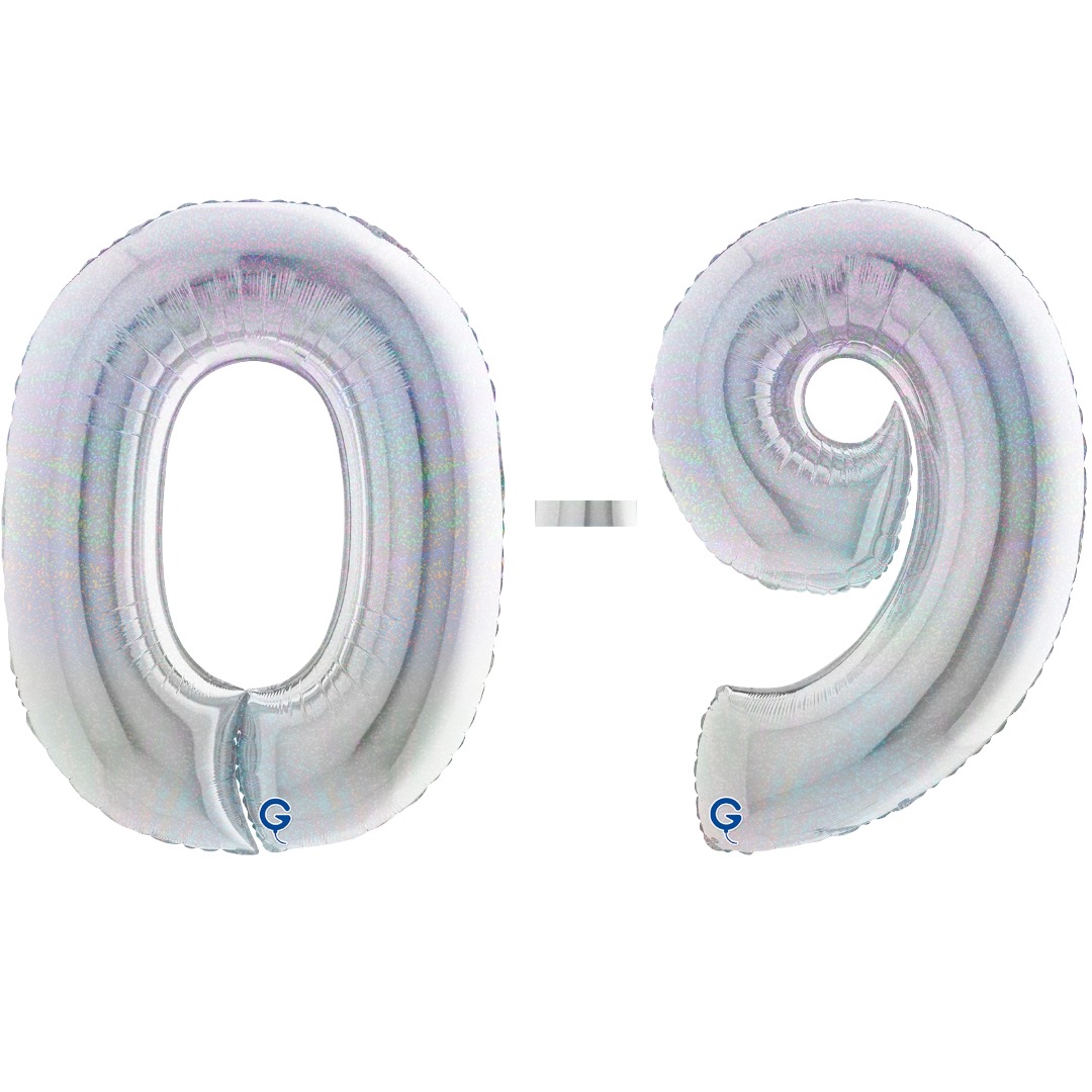 Grabo 40 inch Holo Glitter Silver Foil Number Balloons