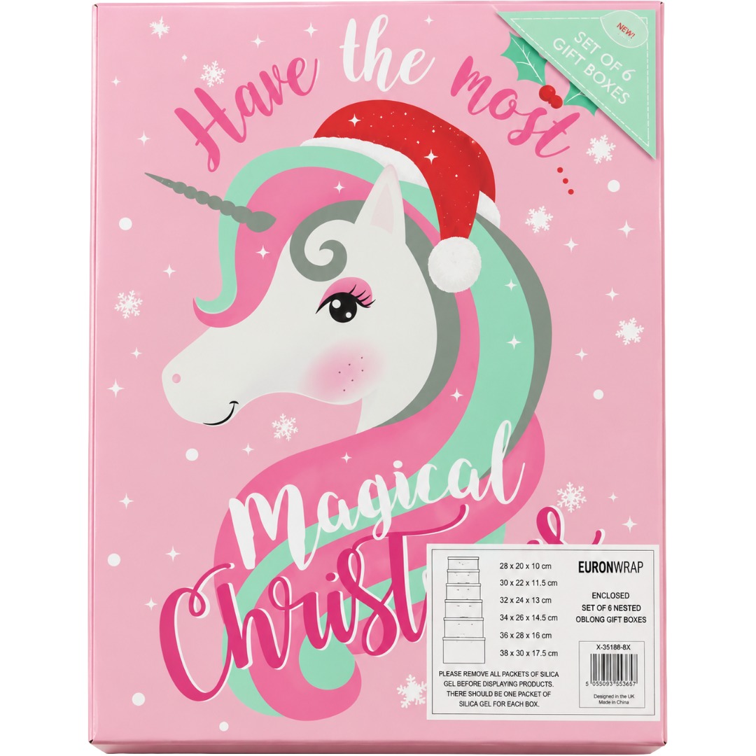 Set Of 6 Large Christmas Eve Unicorn Nested Gift Boxes