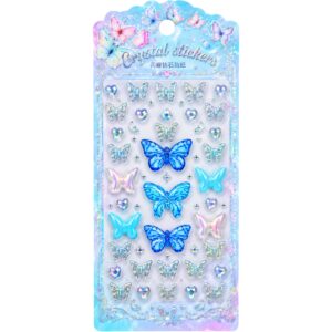 Blue Butterflies & Hearts Self Adhesive Rhinestone Jewel Gem Stickers