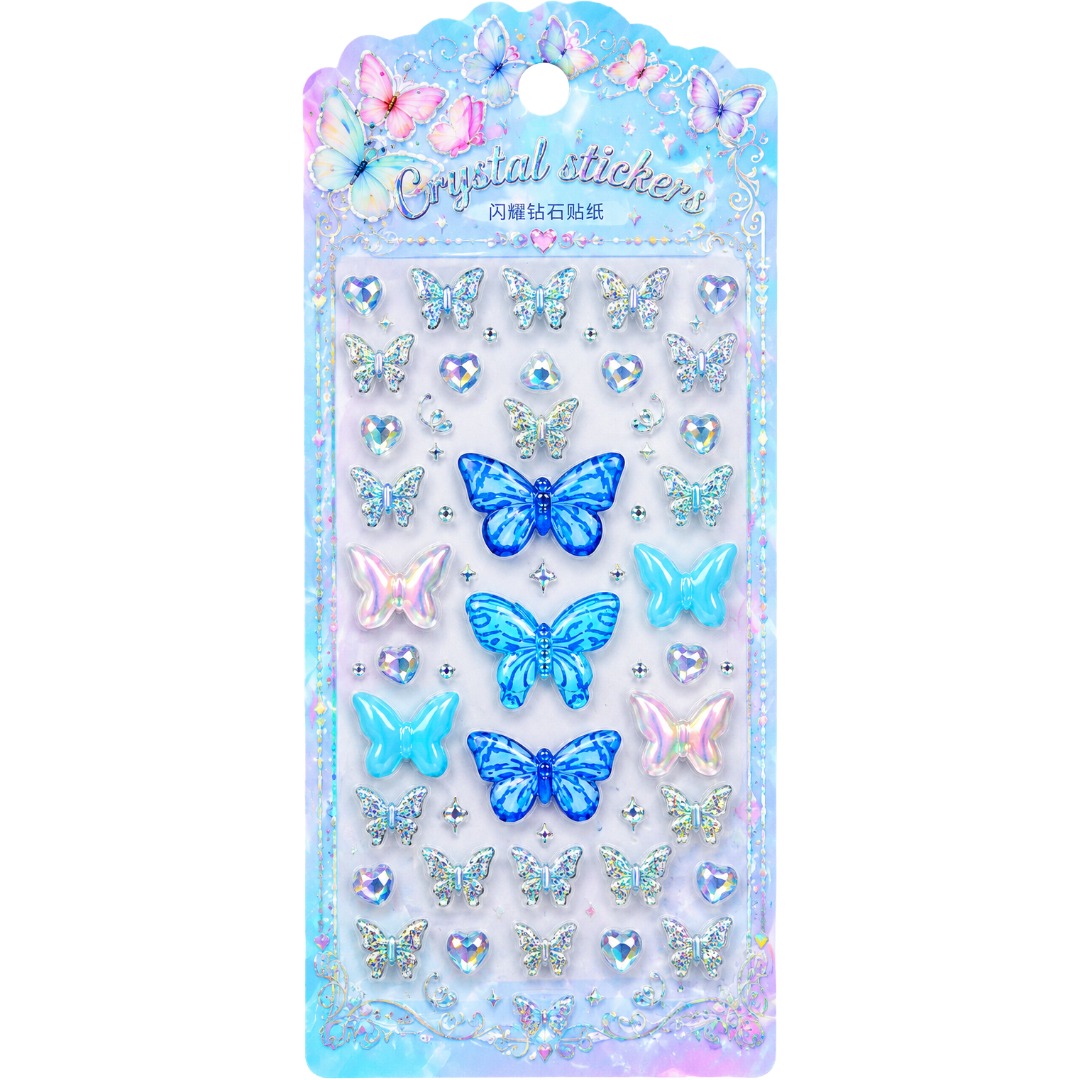 Blue Butterflies & Hearts Self Adhesive Rhinestone Jewel Gem Stickers