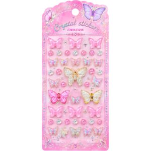 Pink Butterflies Self Adhesive Rhinestone Jewel Gem Stickers