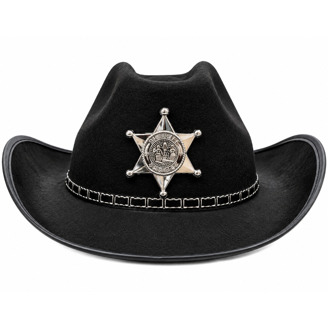 Black Sheriff Cowboy Hat with Silver Badge