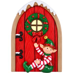 Christmas Red Elf Door with Sitting Elf & Wreath Decoration