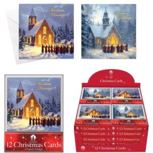12 XMAS Cards, Acetate Religious Church (24pk)