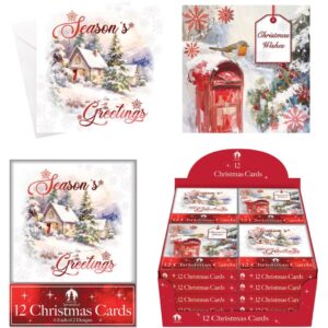 12 XMAS Cards, Acetate Trad Cottage, Village (24pk)