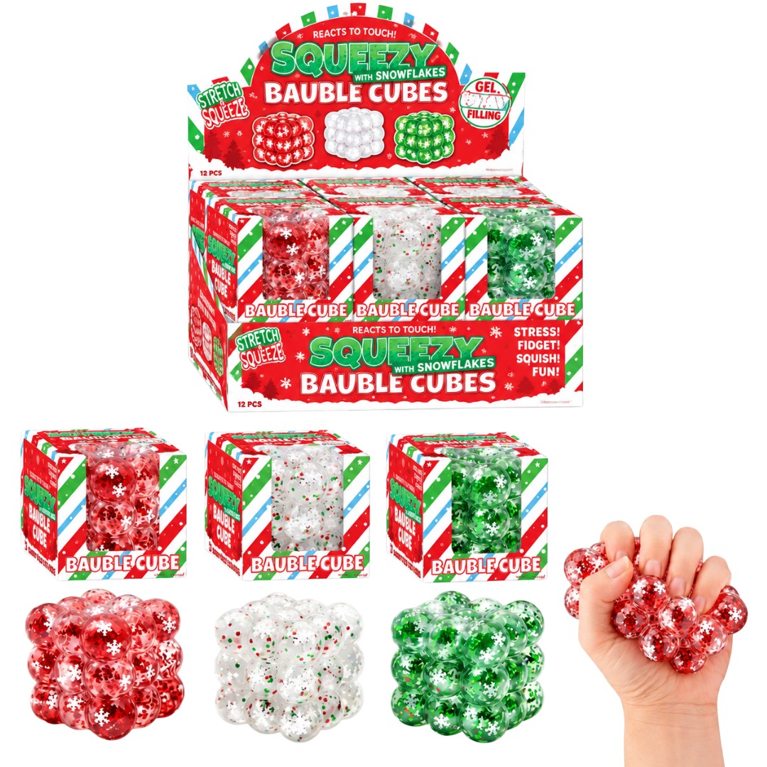 Squeeze Bauble Cube Maltose with Snowflakes (12pk)