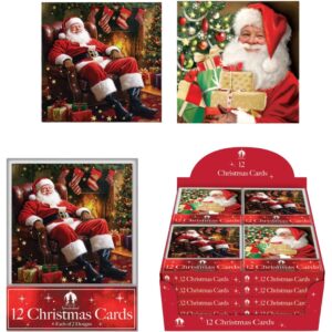 12 XMAS Cards, Acetate Traditional Santas (24pk)