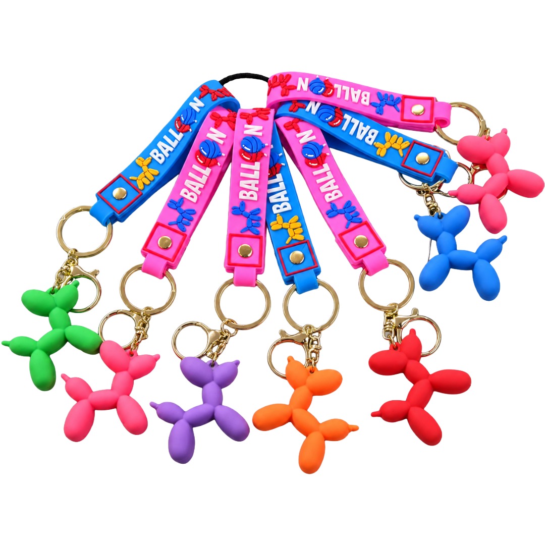 Balloon Dog Keychain Keyring With Cute Silicone Strap 7 Colours (7pk)