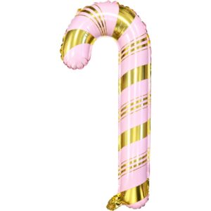 B4U Exclusive 28 inch Pink & Gold Striped Candy Cane Foil Balloon
