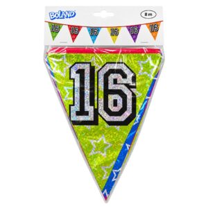Boland 8m Holographic 16th Birthday Party Bunting Banner Multicolour (12pk)