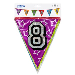 Boland 8m Holographic 8th Birthday Party Bunting Banner Multicolour (12pk)