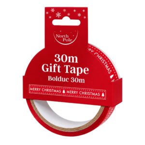 North Pole 30m Merry Christmas Stars Printed Gift Tape