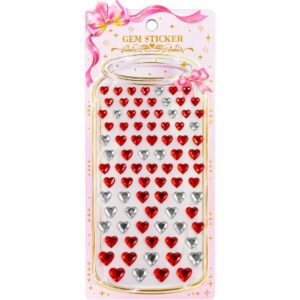 Red & Silver Hearts Self Adhesive Rhinestone Gem Stickers