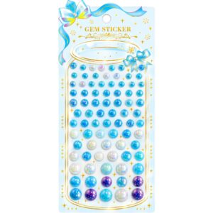 Blue & Pearl White Iridescent Self Adhesive Rhinestone Gem Stickers