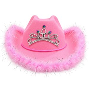 Pink Princess Tiara Feather Cowgirl Hat