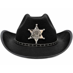 Black Sheriff Cowboy Hat with Silver Badge