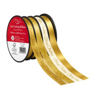 1cm Gold Merry Christmas Curling Ribbon