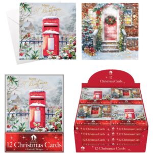 12 XMAS Cards, Acetate Post Box & Door (24pk)